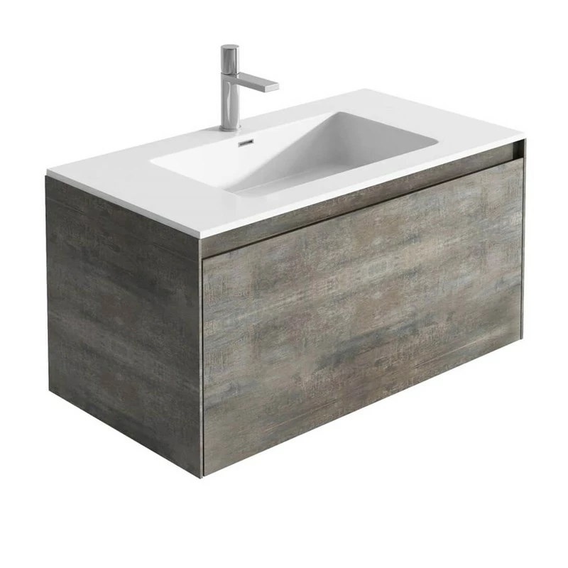 Harbour Substance 900mm 1 Drawer Wall Mounted Vanity Unit & Black Basin - Concrete Effect 11 Harbour Substance 900mm 1 Drawer Wall Mounted Vanity Unit & Black Basin - Concrete Effect - Image 9