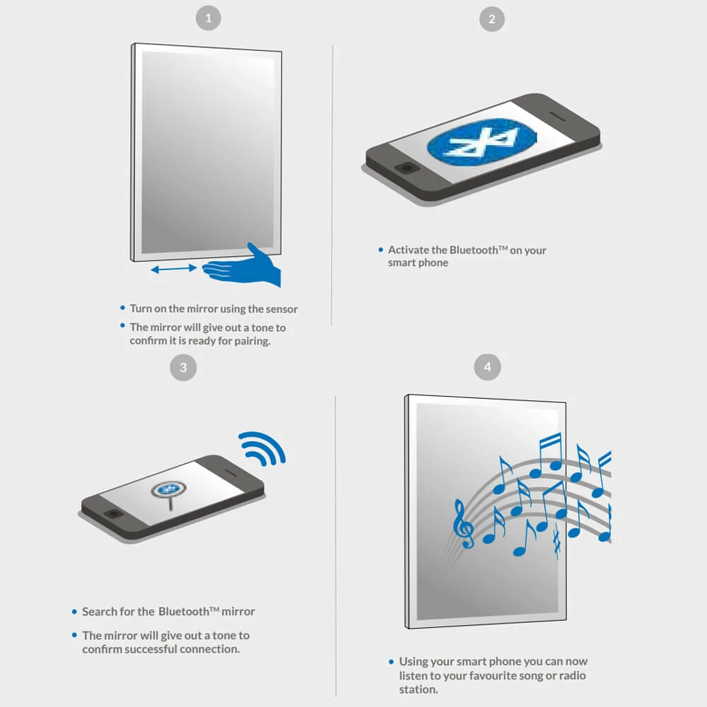 Harbour Glow LED Bluetooth Mirror With Demister Pad & Shaver Socket - 500 X 700mm 8 Harbour Glow LED Bluetooth Mirror With Demister Pad & Shaver Socket - 500 X 700mm - Image 6