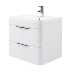 Harbour Grace 600mm Wall Mounted Vanity Unit With Polymarble Basin - White Gloss -TAP WAREHOUSE Shop harbour grace 600 wall hung vanity cutout