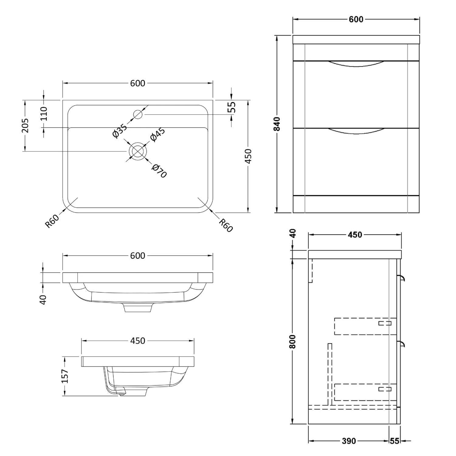 Harbour Grace 600mm Floorstanding Vanity Unit With Polymarble Basin - White Gloss 7 Harbour Grace 600mm Floorstanding Vanity Unit With Polymarble Basin - White Gloss - Image 5