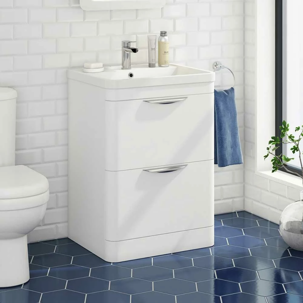Harbour Grace 600mm Floorstanding Vanity Unit With Polymarble Basin - White Gloss 3 Harbour Grace 600mm Floorstanding Vanity Unit With Polymarble Basin - White Gloss