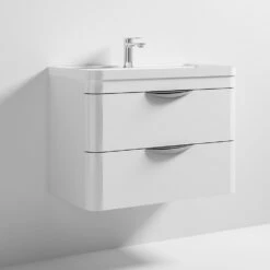 Harbour Grace 800mm Wall Mounted Vanity Unit With Polymarble Basin - White Gloss