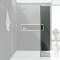 Harbour I10 Hinged 10mm Return Panel For Harbour I10 Glass Panels - Brushed Brass 7 Harbour I10 Hinged 10mm Return Panel For Harbour I10 Glass Panels - Brushed Brass -TAP WAREHOUSE Shop harbour i10 return panel brass lifestyle 2