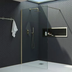 Harbour I10 10mm Easy Clean 2m Tall 600mm Wetroom Panel - Brushed Brass