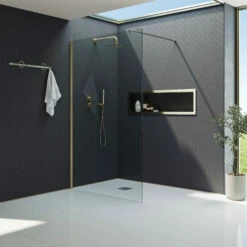 Harbour I10 10mm Easy Clean 2m Tall 600mm Wetroom Panel - Brushed Brass -TAP WAREHOUSE Shop harbour i10 shower panel brass room set