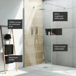 Harbour I10 10mm Easy Clean 2m Tall 1100mm Wetroom Panel - Chrome -TAP WAREHOUSE Shop harbour i10 shower panel chrome feature call outs