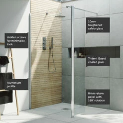Harbour I10 10mm Easy Clean 2m Tall 700mm Wetroom Panel & 300mm Hinged Return Panel - Chrome 13 Harbour I10 10mm Easy Clean 2m Tall 700mm Wetroom Panel & 300mm Hinged Return Panel - Chrome -TAP WAREHOUSE Shop harbour i10 shower panel with return chrome feature call outs