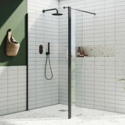 Harbour I10 10mm Easy Clean 2m Tall 1000mm Wetroom Panel & Hinged Return Panel - Matt Black
