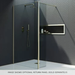Harbour I10 10mm Easy Clean 2m Tall 600mm Wetroom Panel - Brushed Brass -TAP WAREHOUSE Shop harbour i10 shower panel with return panel brass banner 2