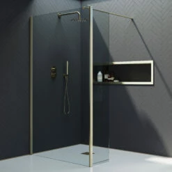 Harbour I10 10mm Easy Clean 2m Tall 1100mm Wetroom Panel & Hinged Return Panel - Brushed Brass