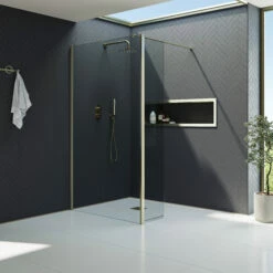 Harbour I10 10mm Easy Clean 2m Tall 1100mm Wetroom Panel & Hinged Return Panel - Brushed Brass 15 Harbour I10 10mm Easy Clean 2m Tall 1100mm Wetroom Panel & Hinged Return Panel - Brushed Brass -TAP WAREHOUSE Shop harbour i10 shower panel with return panel brass room set
