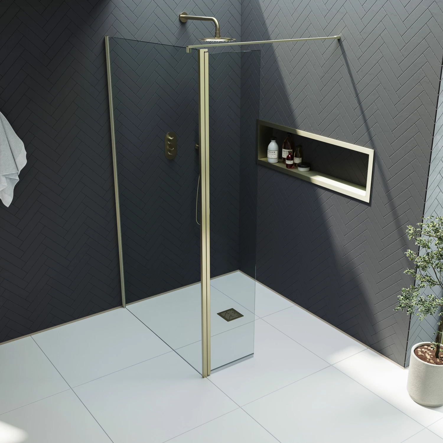 Harbour I10 10mm Easy Clean 2m Tall 1100mm Wetroom Panel & Hinged Return Panel - Brushed Brass 5 Harbour I10 10mm Easy Clean 2m Tall 1100mm Wetroom Panel & Hinged Return Panel - Brushed Brass - Image 3