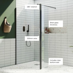 Harbour I10 Hinged 10mm Return Panel For Harbour I10 Glass Panels - Matt Black 8 Harbour I10 Hinged 10mm Return Panel For Harbour I10 Glass Panels - Matt Black -TAP WAREHOUSE Shop harbour i10 shower return panel black call outs