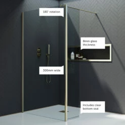 Harbour I10 Hinged 10mm Return Panel For Harbour I10 Glass Panels - Brushed Brass 8 Harbour I10 Hinged 10mm Return Panel For Harbour I10 Glass Panels - Brushed Brass -TAP WAREHOUSE Shop harbour i10 shower return panel brass call outs