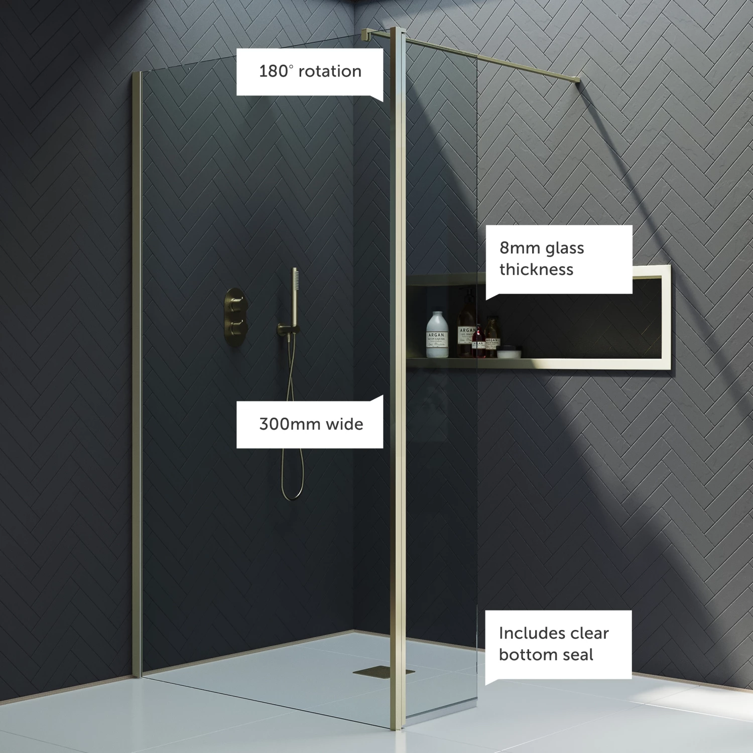 Harbour I10 Hinged 10mm Return Panel For Harbour I10 Glass Panels - Brushed Brass 5 Harbour I10 Hinged 10mm Return Panel For Harbour I10 Glass Panels - Brushed Brass - Image 3