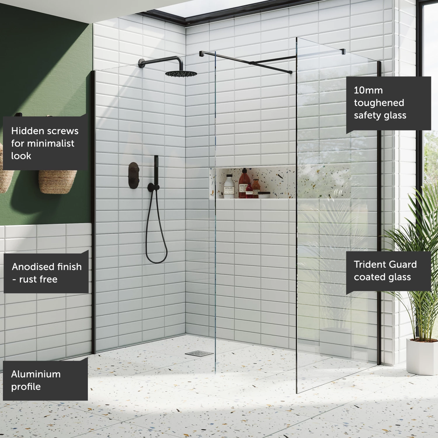 Harbour I10 10mm Easy Clean 2m Tall Wetroom 2 Panel Pack 1200mm X 700mm - Matt Black 7 Harbour I10 10mm Easy Clean 2m Tall Wetroom 2 Panel Pack 1200mm X 700mm - Matt Black - Image 5