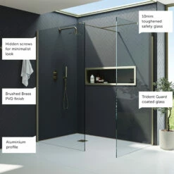 Harbour I10 10mm Easy Clean 2m Tall Wetroom 2 Panel Pack 760mm X 700mm - Brushed Brass 13 Harbour I10 10mm Easy Clean 2m Tall Wetroom 2 Panel Pack 760mm X 700mm - Brushed Brass -TAP WAREHOUSE Shop harbour i10 shower two panel enclosure brass feature call outs v2