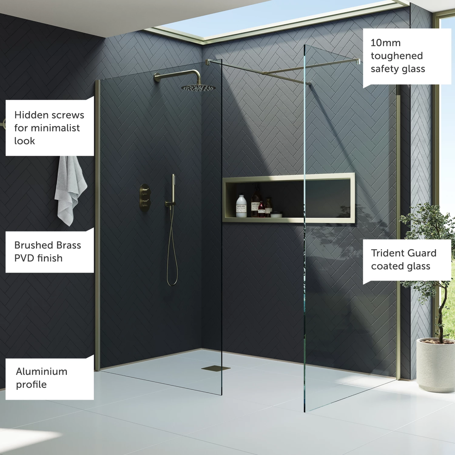 Harbour I10 10mm Easy Clean 2m Tall Wetroom 2 Panel Pack 760mm X 700mm - Brushed Brass 7 Harbour I10 10mm Easy Clean 2m Tall Wetroom 2 Panel Pack 760mm X 700mm - Brushed Brass - Image 5