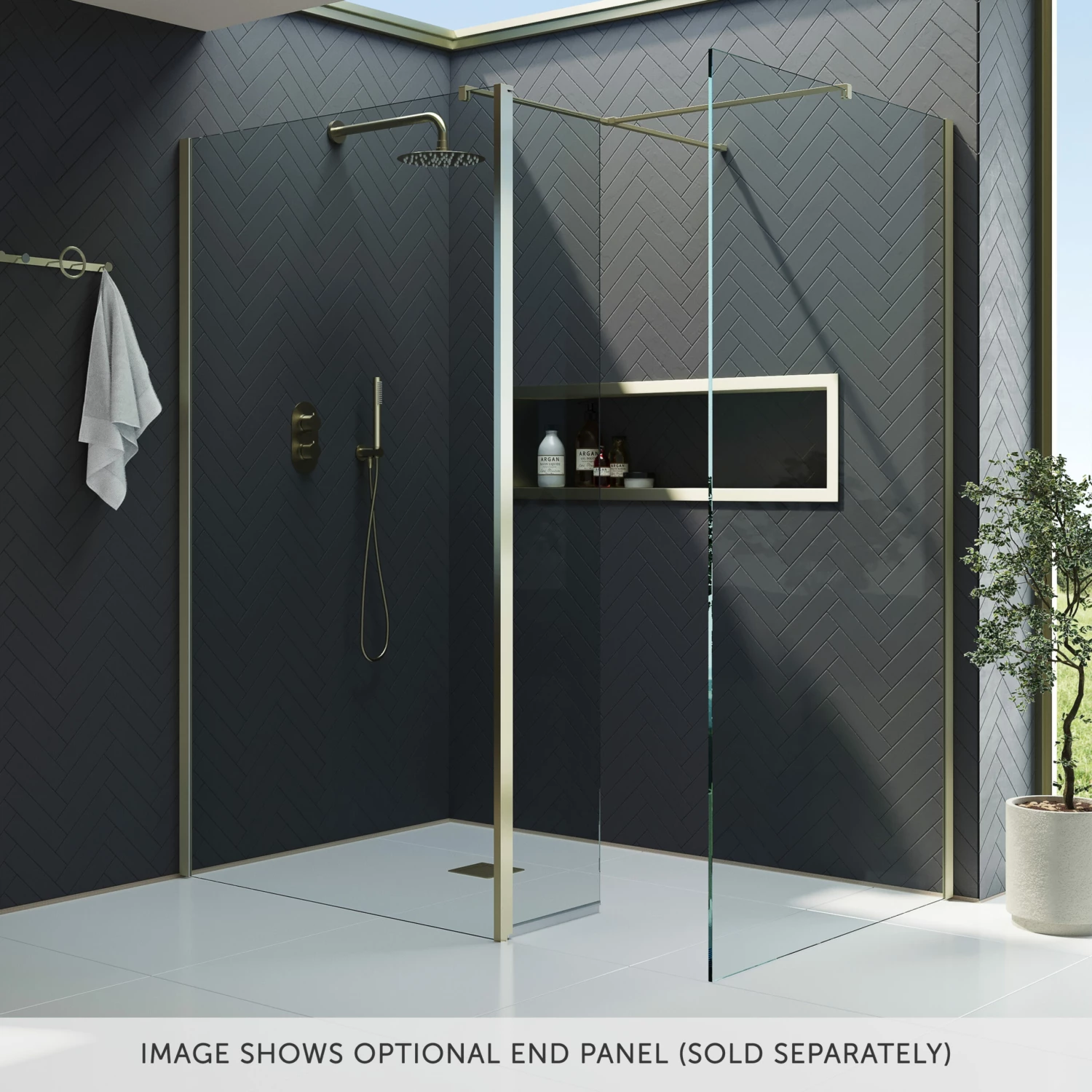 Harbour I10 10mm Easy Clean 2m Tall 1100mm Wetroom Panel & Hinged Return Panel - Brushed Brass 8 Harbour I10 10mm Easy Clean 2m Tall 1100mm Wetroom Panel & Hinged Return Panel - Brushed Brass - Image 6