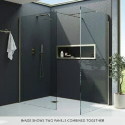 Harbour I10 10mm Easy Clean 2m Tall 600mm Wetroom Panel - Brushed Brass -TAP WAREHOUSE Shop harbour i10 two panel shower enclosure brass banner