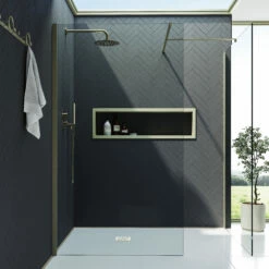 Harbour I10 10mm Easy Clean 2m Tall Wetroom 2 Panel Pack 760mm X 700mm - Brushed Brass 10 Harbour I10 10mm Easy Clean 2m Tall Wetroom 2 Panel Pack 760mm X 700mm - Brushed Brass -TAP WAREHOUSE Shop harbour i10 two panel shower enclosure brass front