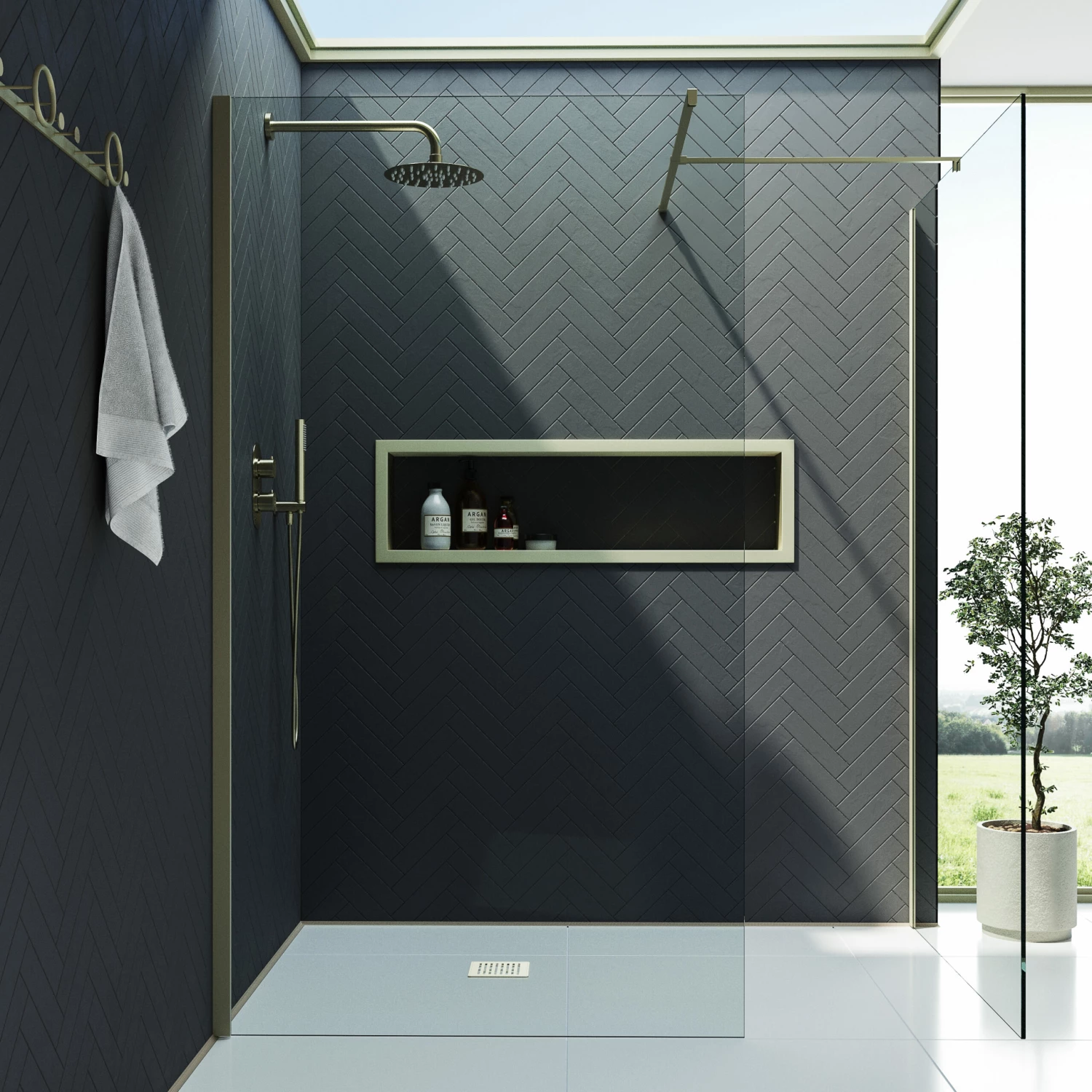 Harbour I10 10mm Easy Clean 2m Tall Wetroom 2 Panel Pack 760mm X 700mm - Brushed Brass 4 Harbour I10 10mm Easy Clean 2m Tall Wetroom 2 Panel Pack 760mm X 700mm - Brushed Brass - Image 2