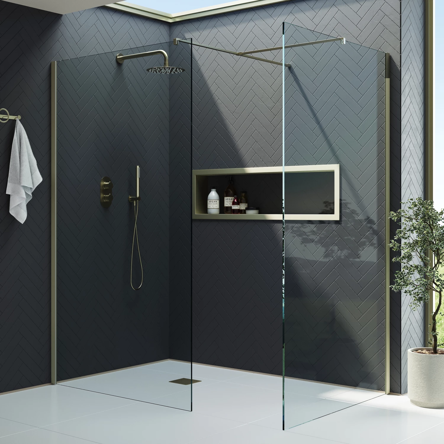 Harbour I10 10mm Easy Clean 2m Tall Wetroom 2 Panel Pack 760mm X 700mm - Brushed Brass 3 Harbour I10 10mm Easy Clean 2m Tall Wetroom 2 Panel Pack 760mm X 700mm - Brushed Brass