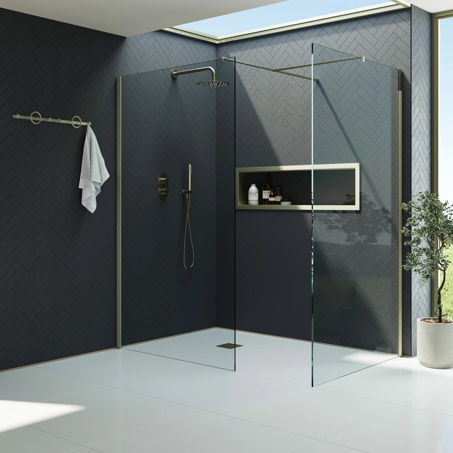 Harbour I10 10mm Easy Clean 2m Tall Wetroom 2 Panel Pack 760mm X 700mm - Brushed Brass 9 Harbour I10 10mm Easy Clean 2m Tall Wetroom 2 Panel Pack 760mm X 700mm - Brushed Brass - Image 7