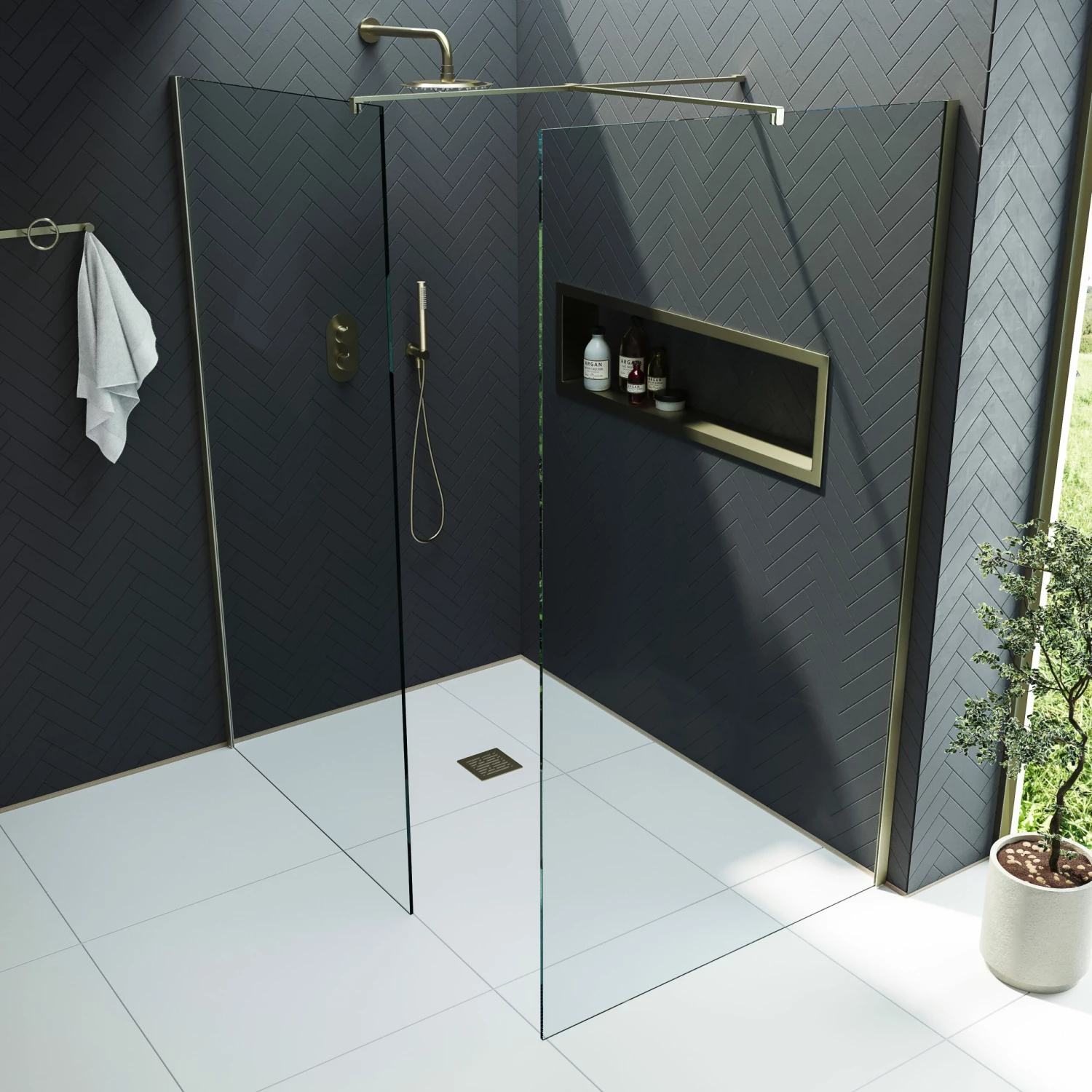 Harbour I10 10mm Easy Clean 2m Tall Wetroom 2 Panel Pack 760mm X 700mm - Brushed Brass 5 Harbour I10 10mm Easy Clean 2m Tall Wetroom 2 Panel Pack 760mm X 700mm - Brushed Brass - Image 3