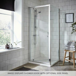Harbour I5 5mm Pivot Shower Door 800mm & Side Panel 800mm 13 Harbour I5 5mm Pivot Shower Door 800mm & Side Panel 800mm -TAP WAREHOUSE Shop harbour i5 pivot shower door with side panel lifestyle overlay