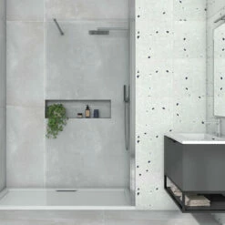 Harbour I8 700 8mm 2m Tall Easy Clean Wetroom Panel -TAP WAREHOUSE Shop harbour i8 8mm 2m tall easy clean wetroom walkin glass panel primary lifestyle2