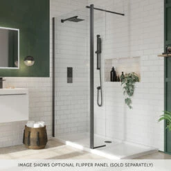 Harbour I8 Matt Black Framed Easy Clean 8mm Walk In Shower Enclosure - 800mm Front Panel & 800mm End Panel 7 Harbour I8 Matt Black Framed Easy Clean 8mm Walk In Shower Enclosure - 800mm Front Panel & 800mm End Panel -TAP WAREHOUSE Shop harbour i8 matt black wetroom flipper banner