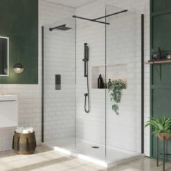Harbour I8 Matt Black Framed Easy Clean 8mm Walk In Shower Enclosure - 800mm Front Panel & 800mm End Panel