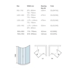 Harbour I8 1000x800 Double Door Quadrant Shower Enclosure - 8mm Glass 17 Harbour I8 1000x800 Double Door Quadrant Shower Enclosure - 8mm Glass -TAP WAREHOUSE Shop harbour i8 quadrant 2 door shower enclosure technical drawing v2