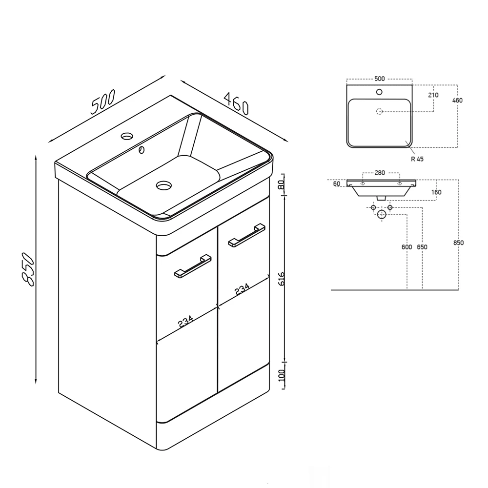 Harbour Identity 500mm Floorstanding Vanity Unit & Basin - Wolf Grey 14 Harbour Identity 500mm Floorstanding Vanity Unit & Basin - Wolf Grey - Image 12