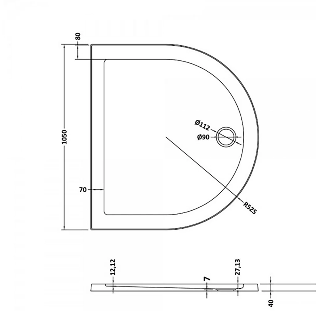 Harbour Primrose D Shaped Shower Tray - 1050 X 925mm 5 Harbour Primrose D Shaped Shower Tray - 1050 X 925mm - Image 3