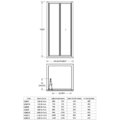 Harbour Primrose 4mm Bi-Fold Shower Door - 1100mm -TAP WAREHOUSE Shop harbour primrose bi fold shower door tech drawing aqbd