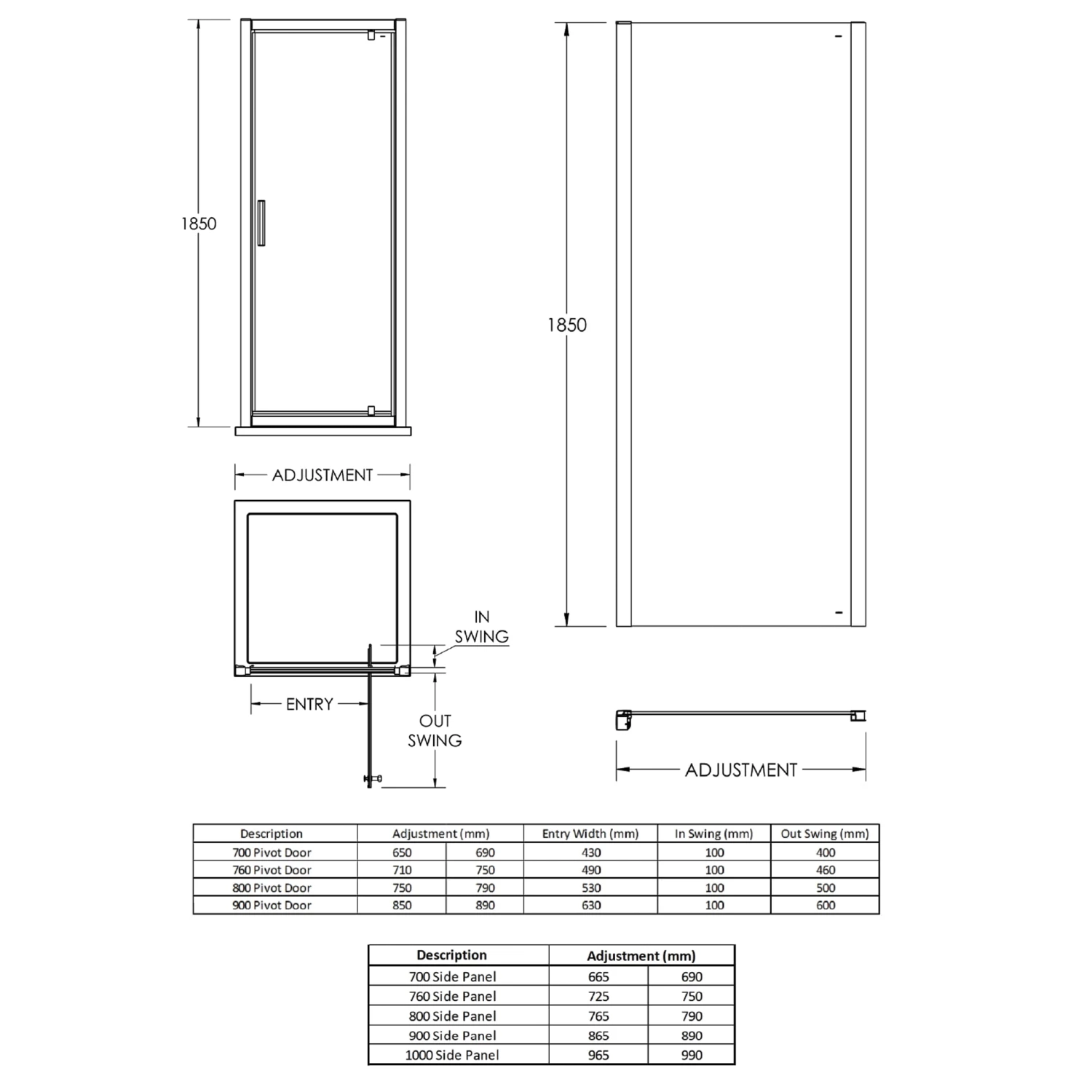 Harbour Primrose 6mm Pivot Shower Door - 900mm 7 Harbour Primrose 6mm Pivot Shower Door - 900mm - Image 5