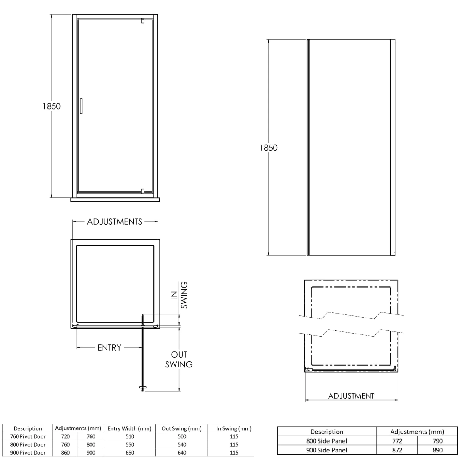Harbour Primrose 6mm Matt Black Pivot Shower Door - 760mm 11 Harbour Primrose 6mm Matt Black Pivot Shower Door - 760mm - Image 9