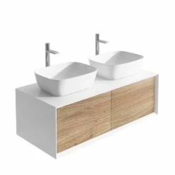 Harbour Scene 1200mm Wall Mounted Countertop Vanity Unit - White/Oak -TAP WAREHOUSE Shop harbour scene 1200mm wall unit gloss white oak