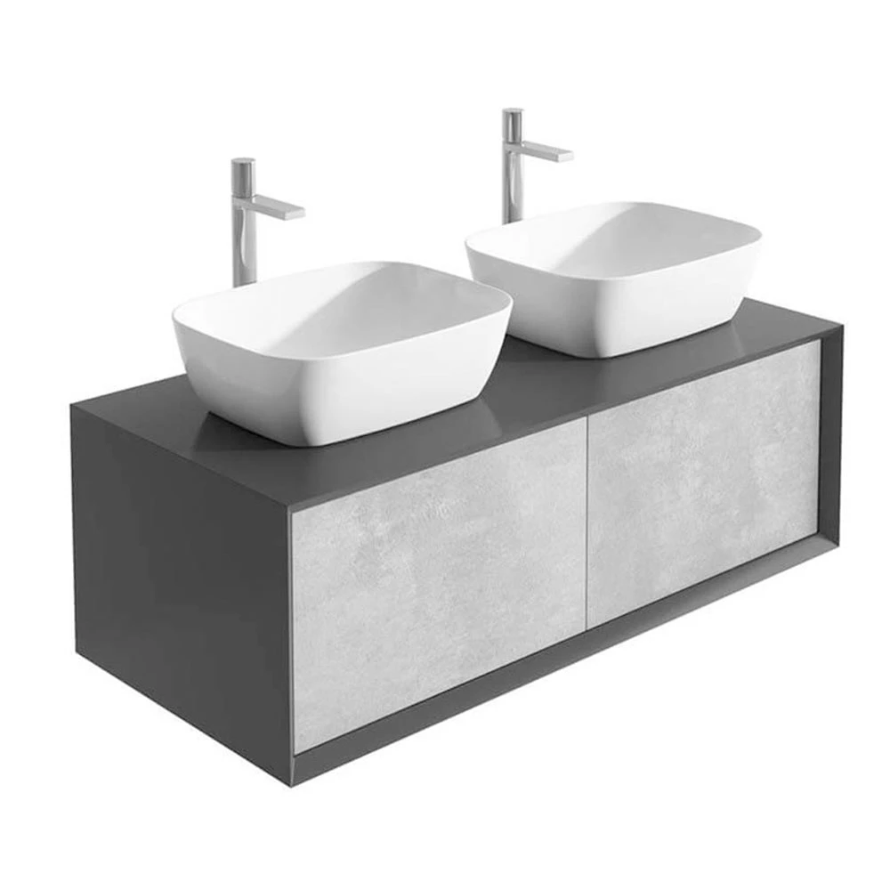 Harbour Scene 1200mm Wall Mounted Countertop Vanity Unit - Black/Concrete 4 Harbour Scene 1200mm Wall Mounted Countertop Vanity Unit - Black/Concrete - Image 2