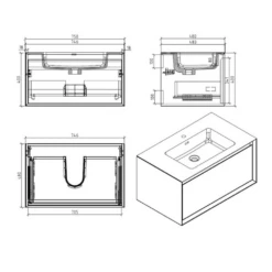 Harbour Scene 750mm Wall Mounted Vanity Unit & Basin - White/Oak -TAP WAREHOUSE Shop harbour scene 750mm wall drawer unit tech
