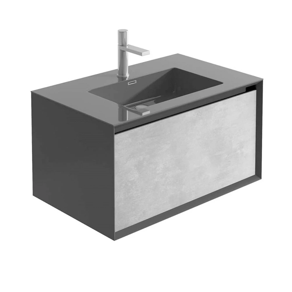 Harbour Scene 750mm Wall Mounted Vanity Unit & Basin - Black/Concrete 4 Harbour Scene 750mm Wall Mounted Vanity Unit & Basin - Black/Concrete - Image 2