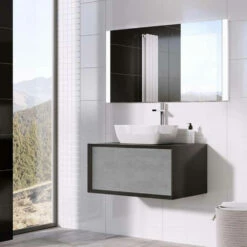 Harbour Scene 800mm Wall Mounted Countertop Vanity Unit - Black/Concrete