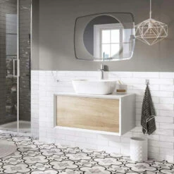 Harbour Scene 800mm Wall Mounted Countertop Vanity Unit - White/Oak