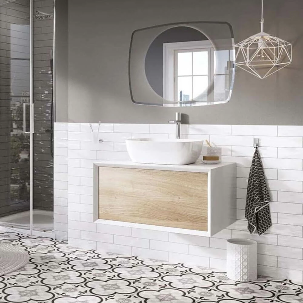 Harbour Scene 800mm Wall Mounted Countertop Vanity Unit - White/Oak 3 Harbour Scene 800mm Wall Mounted Countertop Vanity Unit - White/Oak