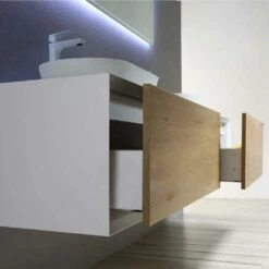 Harbour Scene 1200mm Wall Mounted Countertop Vanity Unit - White/Oak -TAP WAREHOUSE Shop harbour scene soft closing push open double drawer