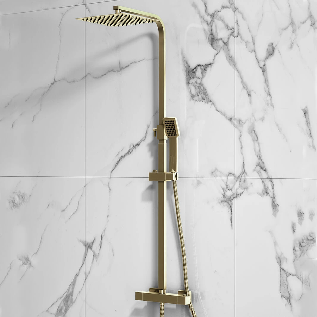 Drench Brushed Brass Square Thermostatic Rigid Riser Shower Kit 10 Drench Brushed Brass Square Thermostatic Rigid Riser Shower Kit - Image 8