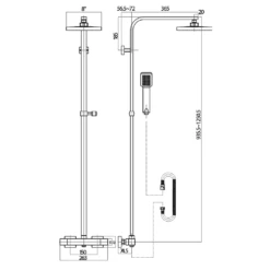 Drench Brushed Brass Square Thermostatic Rigid Riser Shower Kit 19 Drench Brushed Brass Square Thermostatic Rigid Riser Shower Kit -TAP WAREHOUSE Shop harbour square rigid riser shower kit brass techdrawing