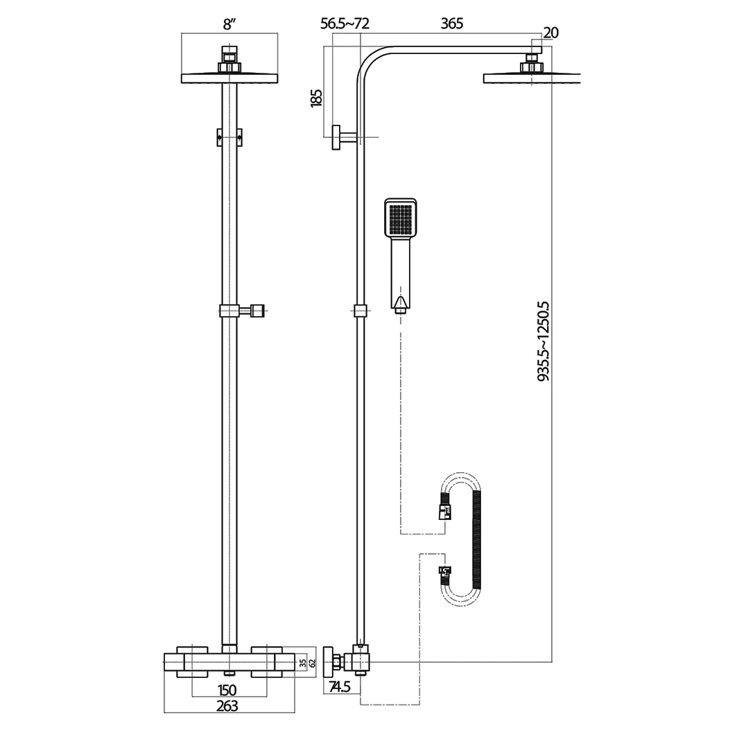 Drench Brushed Brass Square Thermostatic Rigid Riser Shower Kit 11 Drench Brushed Brass Square Thermostatic Rigid Riser Shower Kit - Image 9